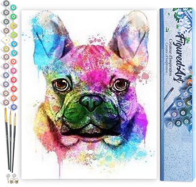 Figured'Art Schilderen op Nummer Volwassenen canvas Hondenportret in kleur - Handwerk acrylverf Kit DIY Compleet - 40x50cm zonder frame