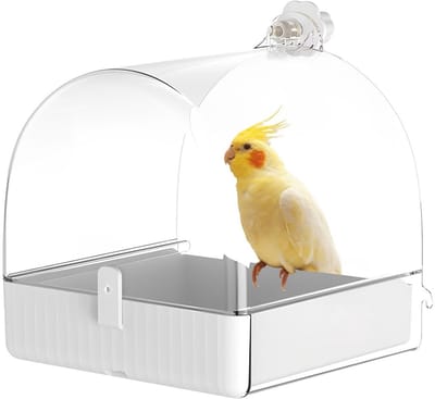 Dailygoods - 3-in-1 multifunctioneel hangend vogelbad, perfect badhuis voor kleine tot middelgrote vogels, vogelbadkooi, vogelbad en vogelvoederplaats