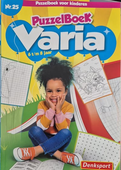 Denksport nummer 25 -Varia puzzelboek 6 - 8 jaar puzzelboek voor kinderen - Woordzoeker - sudoku - binaire puzzel - zweedse puzzels zoek de verschillen woordzoeker legpuzzel lijnpuzzel tectonic zeeslag