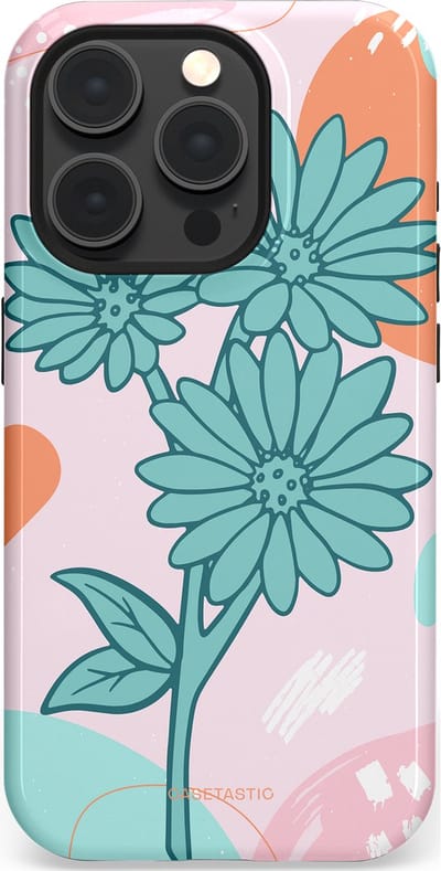 Casetastic hoesje geschikt voor Apple iPhone 15 Pro - MagSafe - Dubbellaagse bescherming - Roze Oranje Bloemen - Fashion Case - Wit Mintgroen Lichtroze Lichtblauw