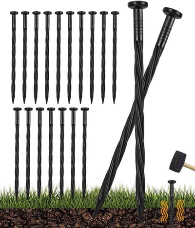 50 stuks plastic landschapsranden van 8 inch zijn perfect voor het verankeren van onkruidbarrières, bestratingsranden, kunstgras, graspaden en meer.