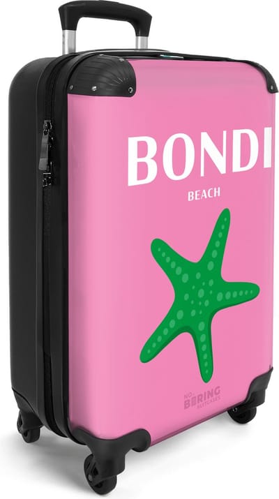 NoBoringSuitcases.com® - Reis handbagage koffer lichtgewicht - Reiskoffer trolley - Roze met groene zeester - Rolkoffer op wieltjes - Vakantie koffertje - Bagagekoffer - Past binnen 55x40x20 en 55x35x25 - Cabin suitcase