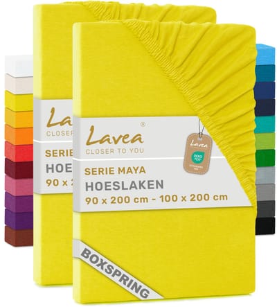 Lavea® Set van 2 Hoeslakens 90x200cm - 100x200cm – voor Dikke Matrassen tot 35 cm, voor Boxspring & Waterbed – 100% Katoen – met Elastiek – Hoge Kwaliteit – Zonnegeel