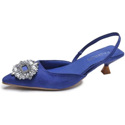 Kristallen Vierkante Gesp Platte Hak Dames Stiletto Sandalen Puntige Neus Instapper Moderne Schoenen Mode Rood Sexy Banket Passend bij Rok 36 blue