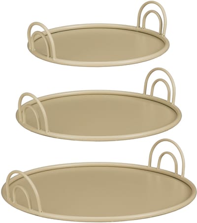 Mica Decorations Dienblad met Handgrepen - Set van 3 - Decoratie Woonkamer - Ook leuk als Kaarsenplateau, Onderzetter of Plantenonderzetter - IJzer - Beige