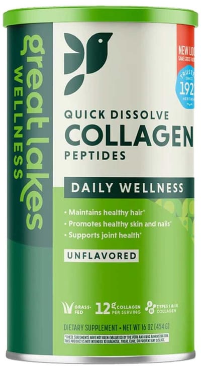 Great Lakes Wellness, collageenpeptiden van grasgevoerd rund, ongeparfumeerd, 454 g. Made in USA. Best Collagen Peptides.