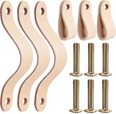 Set van 6 Zachte Leren Deurklinken met Schroeven, 2.44x0.94in, Modern en Antikras Handvat voor Meubels in Beige