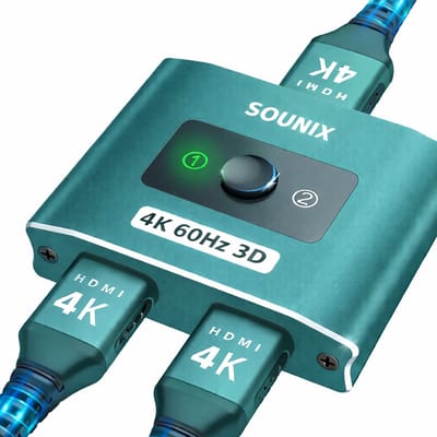 Sounix Bi-Directional HDMI Switch - 4k@60Hz - HDMI Switch 2 Poorts - 2 In 1 Uit / 1 in 2 uit - Aluminium - Blauw