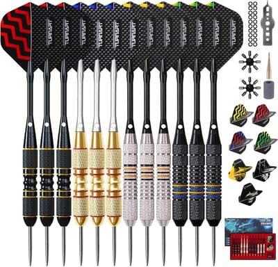 SnelShoppen - Professionele Steel Darts Set van 12 Stuks met Metalen Punt, Robuuste Flights, Shatterproof Aluminium Schachten voor Feest, Tuin of Comp