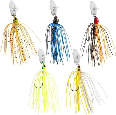 Set van 5 Metalen Vibrerende Jigkoppen met Rok voor Snoek, Baars en Forel