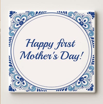 Fijne Eerste Moederdag Tegel 15x15cm – Blauwe Bloem Keramische Wanddecoratie – Perfect Cadeau voor Nieuwe Moeders – Elegante Huisdecoratie