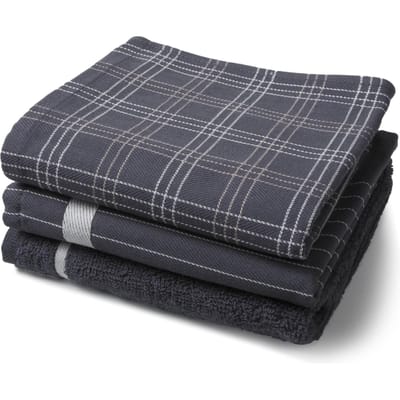 Set Mix&Match 2X Thee/1X Keukendoek Antraciet 100% katoen, ca 60x65cm