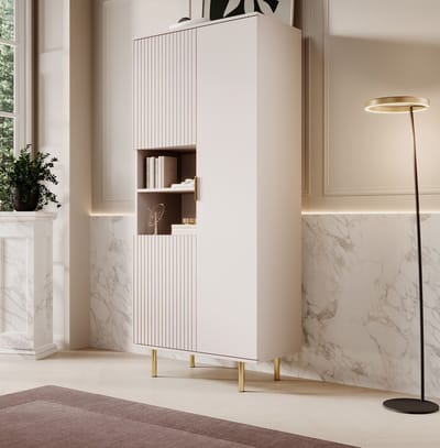 Meubella - Vitrinekast Nicola - Beige - 80 cm