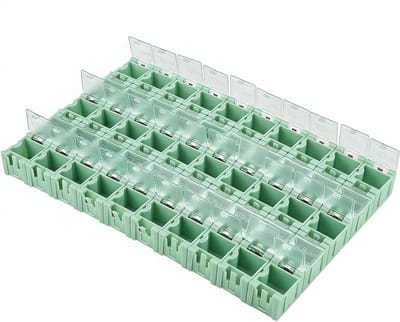 Opslagdoos voor Elektronica, 50 Stuks SMT SMD Sorteerdozen, Mini Plastic Dozen met Transparante Deksel en Zelfsluitende Sluiting, Groene Kleur