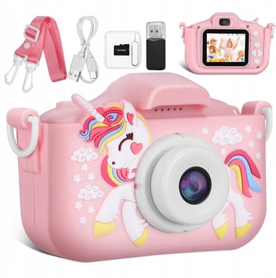 Kinder Digitale Camera - Dubbel Lens | Unicorn Design, 2.0" LCD Scherm, Full HD Foto & Video - Inclusief 64GB Kaart & Oplaadbare Batterij