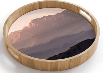 Dienblad rond 40x40 cm - Schootdienblad hout - Panorama - Landschap - Bergen - Borrelplank rechthoek - Plateau houten dienbladen