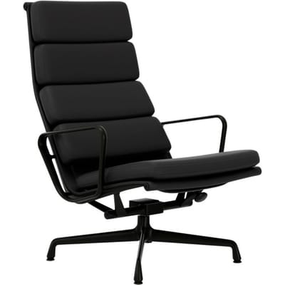 Vitra - Soft Pad Chair EA 221 - diepzwart - Leder/Plano - asfalt/donkergrijs - Glijders voor harde vloer - 4 - 6 Wochen