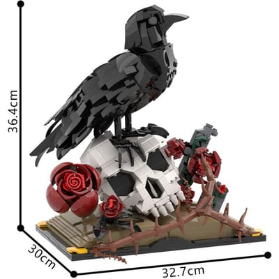 Gobricks MOC Raven Gotische Bloem Bouwstenen Kraai Schedel Rozen Boeket Plant Bakstenen Speelgoed Cadeaus black