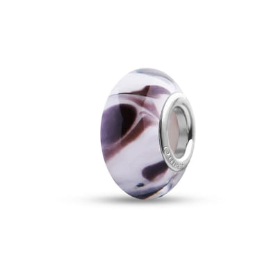 Quiges - Glazen - Kraal - Bedels - Beads Wit met Zwarte Vlekken Past op alle bekende merken armband NG665