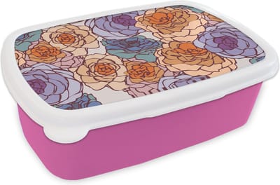 Broodtrommel Roze - Lunchbox - Brooddoos - Patroon - Bloem - Art Nouveau - 18x12x6 cm - Kinderen - Meisje
