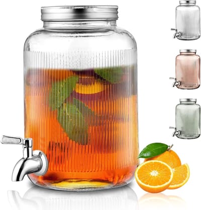 Glazen Drink Dispenser voor Koelkast, 4L Capaciteit met Roestvrijstalen Kraan, Ideaal voor BBQ's, Picknicks en Feestjes