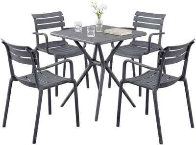 CLP Avena tuinmeubelset - 4 stapelstoelen - vierkante eettafel 72x72cm - weerbestendige balkonset - voor terras en tuin - donkergrijs
