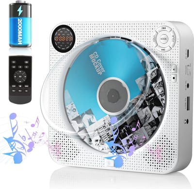 Draagbare CD-speler met Bluetooth en FM-radio - Oplaadbare Wandmontage Muziekspeler met USB AUX-ingang
