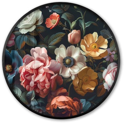 Poster in lijst Rond - Fotolijst 60x60 cm - Posters - Vintage - Kleurrijk - Bloemen - Modern - Ronde posterlijst zwart - Decoratie - Wanddecoratie woonkamer - Muurdecoratie slaapkamer