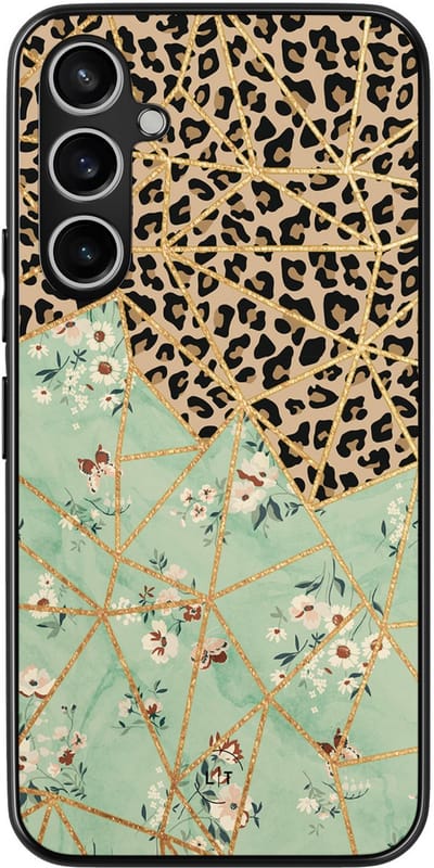 Leuke Telefoonhoesjes - Hoesje geschikt voor Samsung Galaxy S23 FE - Luipaard bloemen print - Backcover zwart - Print / Illustratie - Multi