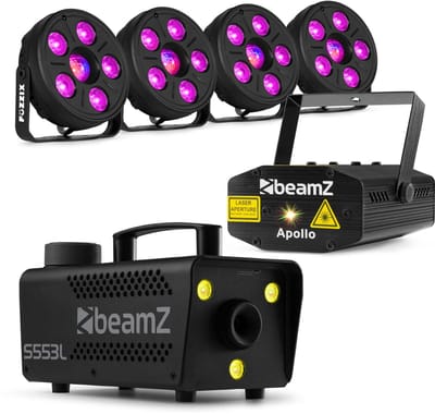 BeamZ oud en nieuw partyset - Feestset met discolampen, laser en rookmachine - 2025/2026-editie