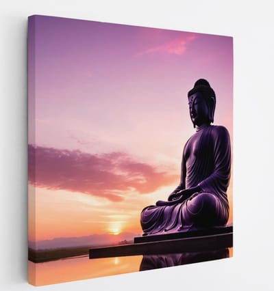 Saammp Canvas Schilderij - Boeddha bij Zonsondergang - Landschap - 20x20 - Foto op canvas - Wanddecoratie - Muurdecoratie Woonkamer - Canvas schilderijen