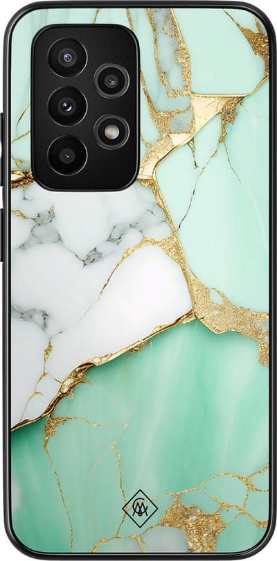 Casimoda® hoesje - Geschikt voor Samsung Galaxy A52 5G - Marmer Mint Goud - Zwart TPU Backcover - Marmer - Mint