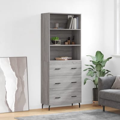vidaXL Hoge kast 69,5x34x180 cm bewerkt hout grijs sonoma eikenkleurig