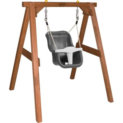 AXI Baby Schommel in Bruin met Zitje in Grijs/Wit - FSC hout - Babyschommel voor kindjes van 9-36 maanden - Met 4 grondankers