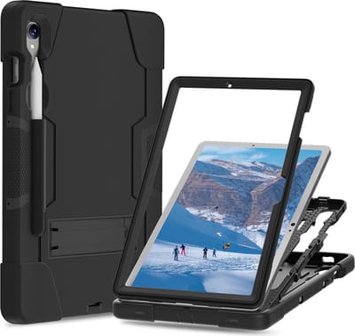 Xccess Tablethoes geschikt voor Samsung Galaxy Tab S9 Hardcase Backcover | Xccess Survivor Essential + Stylus Houder | Schokbestendig Galaxy Tab S9 Telefoonhoesje | Anti Shock Proof + Standaard - Zwart