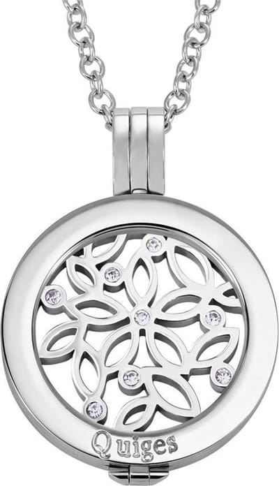 Quiges Munthouder met Ketting en Munt 25mm Zirkonia Bloemen - RVS Zilverkleurig - EPRHZ485