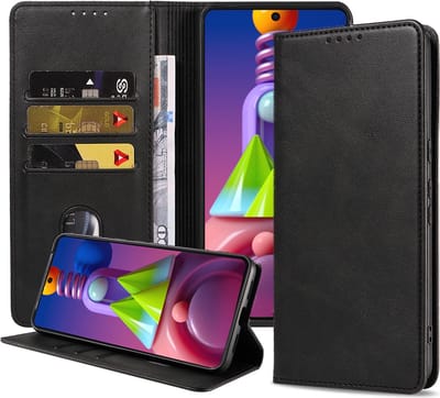 Smartphonica Telefoonhoesje geschikt voor Samsung Galaxy M51 kunstleren Hoesje met Magnetische sluiting en Pasjeshouders Book Case met Klepje - Zwart geschikt voor Samsung Galaxy M51