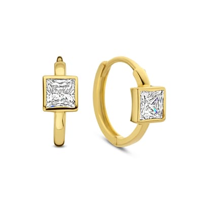 New Bling 9NBG-0756 Gouden Oorringen met Zirkonia - Oorbellen - 14 Karaat - 12,5mm Doorsnee - 1,6mm Breed - Zirkonia Steentje - 4,5mm - Scharnier - Goud