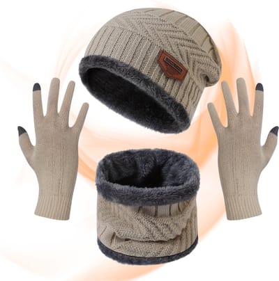 Livano Nekwarmer - Heren - Dames - Fleece - Motor - Bandana - Masker - Colsjaal - Winter - Sjaal - Gewatteerd - Set - Beige