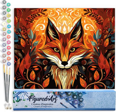 Figured'Art Schilderen op Nummer Volwassenen canvas Vos Art Deco- Handwerk acrylverf Kit DIY Compleet - 40x50cm zonder frame