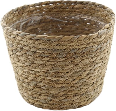 VD Leeden Planten of bloemen mand - rond - zeegras gevlochten - D18 x H15 cm - plantenmand - bloempot - bloemenmand