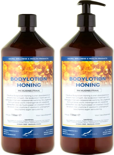 Bodylotion Honing 1 Liter - met gratis pomp - set van 2 stuks