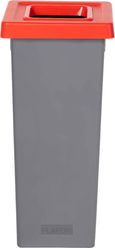Plafor Fit Bin, Prullenbak voor afvalscheiding - 53L – Grijs/Rood - met 5 gratis stickers – recycle – afvalbak - vuilnisbak – afvalemmer – afvalscheiding – vuilnisemmer – sorteerafvalemmer – recycling – hygiënisch - kantoor - keuken