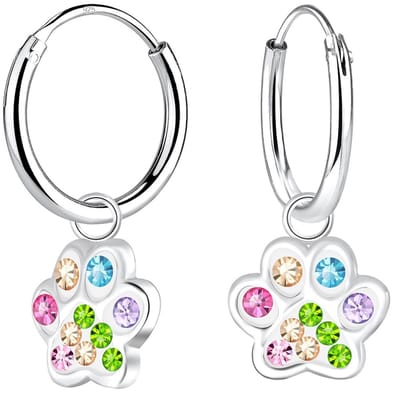 Joy|S - Zilveren kat hond dierenpoot bedel oorbellen - oorringen - multicolor - poot afdruk