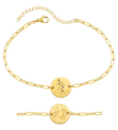 Plux Fashion Maagd Armband - Goud - 3mm/18cm + 5cm verlengstuk - Gouden Armband - Sterrenbeeld Armband - Stainless Steel - Maagd Sterrenbeeld - Sterrenbeeld Sieraden - Maagd Armband - Schakel Armband - Sieraden Cadeau - Luxe Style – Roestvrijstaal