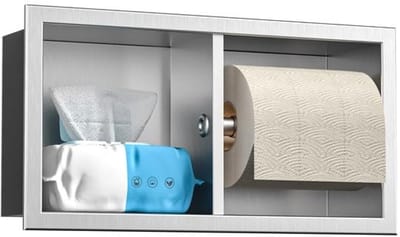 Dailygoods- Toiletpapierhouder Inbouw - Roestvrij Staal - Wc-Badkamerkast - Opslag - Ruimtebesparend - 34 x 18 x 10 cm - Wc-houder