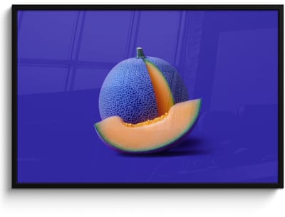 Poster in lijst - Fotolijst 120x80 cm - Posters - Meloen - Blauw - Oranje - Kunstzinnig - Posterlijst zwart - Decoratie - Wanddecoratie woonkamer - Muurdecoratie slaapkamer