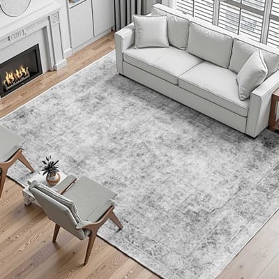 VEVOR Woonkamertapijt, 2743 x 3658 mm, kortpolig wasbaar vloerkleed in boho-stijl, antislip tapijt, binnenmat voor slaapkamer, woonkamer, kinderkamer, kantoor, grijs