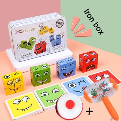 Kubus Gezicht Veranderen Bouwstenen Bordspel Houten Puzzel Montessori Expressie Houten Blokken Blocos Voor Kinderen Kinderspeelgoed Cadeau