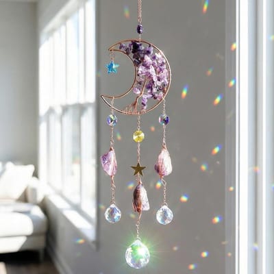 Hangende Kristallen Zonvanger 40cm - Maan Suncatcher voor Raam, Tuin en Feestdecoratie - Unieke Cadeaus voor Thuis en Kantoor